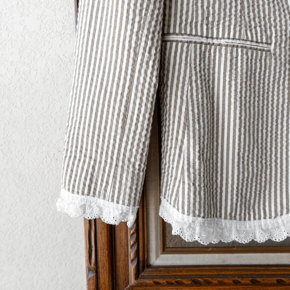 A New Day Women’s Size 10 Seersucker Blazer 100% Cotton Striped Jacket Lace Trim - Picture 4 of 9